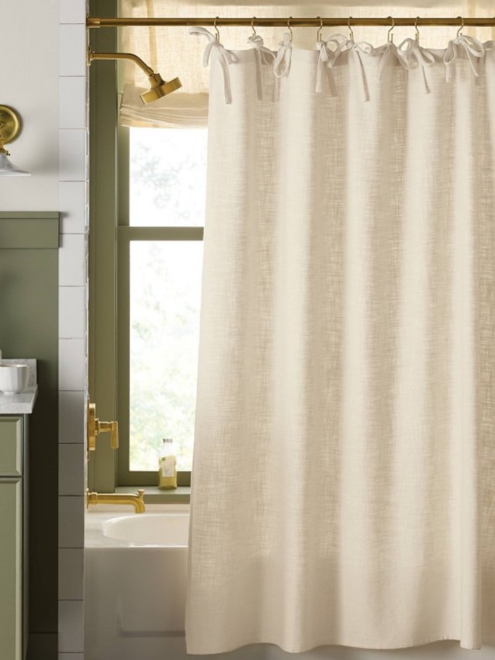 NEW Hearth & Hand Oatmeal Ribbon Rod Tie Shower Curtain